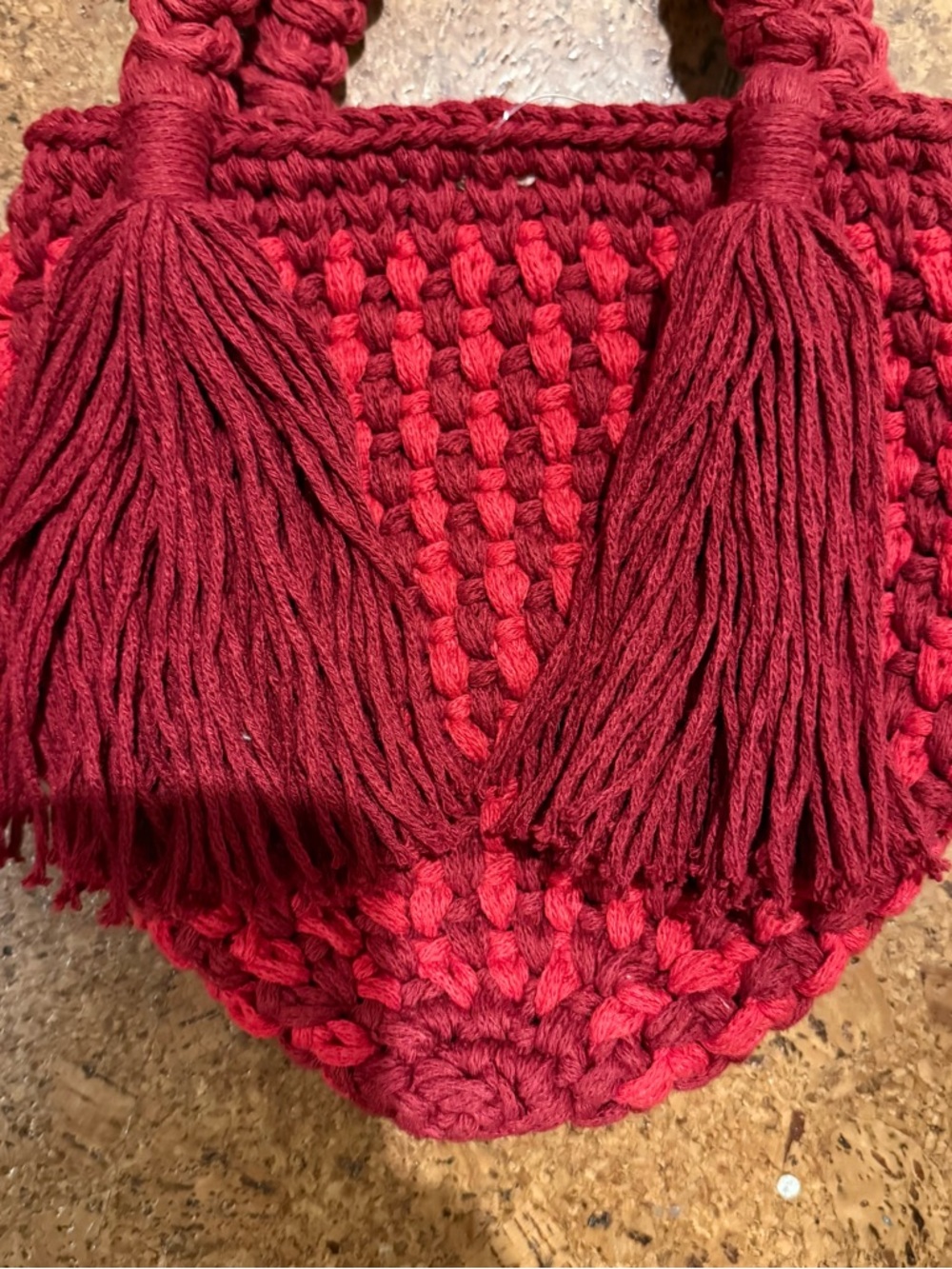 NWT BINGE Red Crochet Mini Bag With Tassels Boho Handmade Chic - Picture 15 of 15